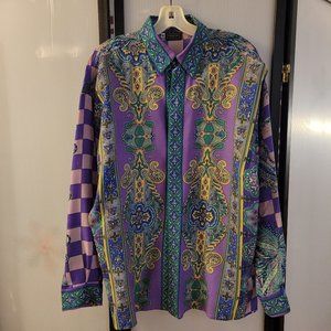 VERSACE VERSUS 1990's PURPLE  & GOLD PRINT ,covered placket